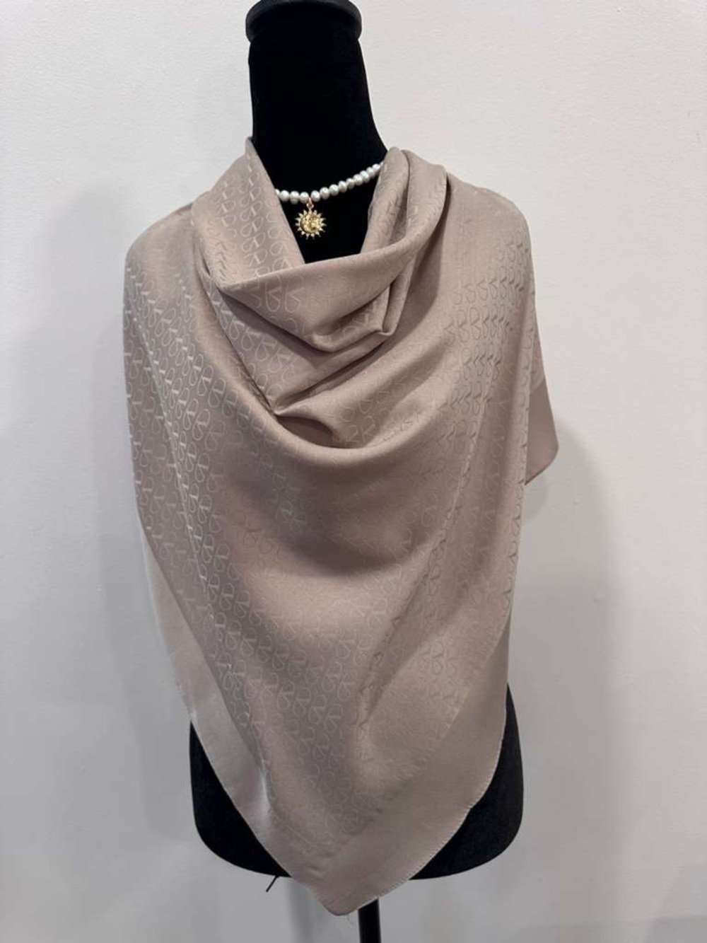 Valentino Silk Scarf Beige Hand Rolled Made in Italy